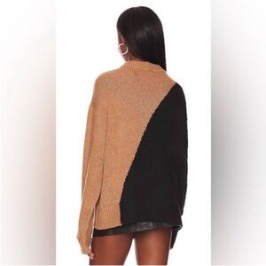L'Academie Dagan Color Block Crewneck in Black Brown Sweater XS